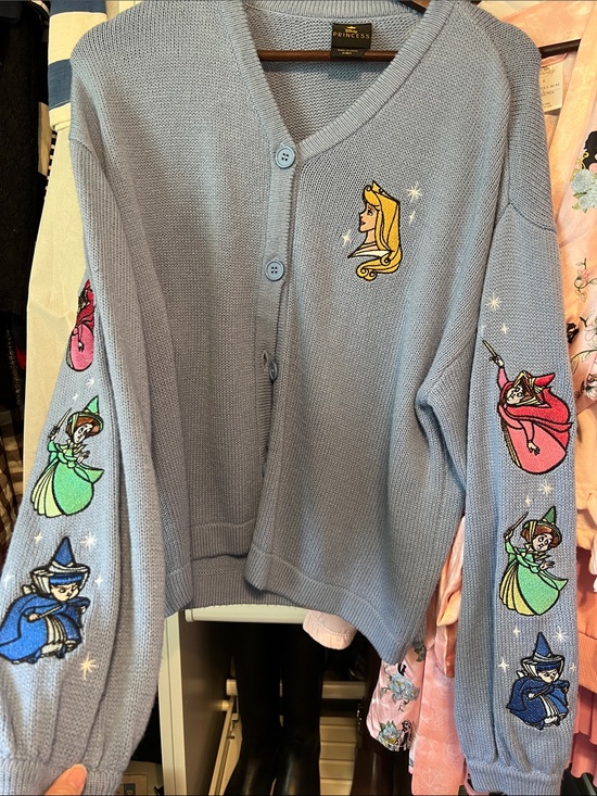Disney Sweaters - Embroidered Blue Sleeping Beauty Cardigan Sweater with Fairies